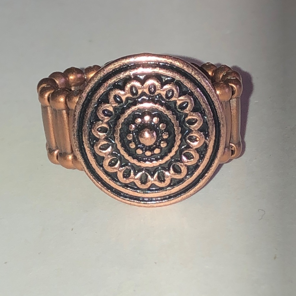 Copper Tone Floral Medallion Stretch Ring